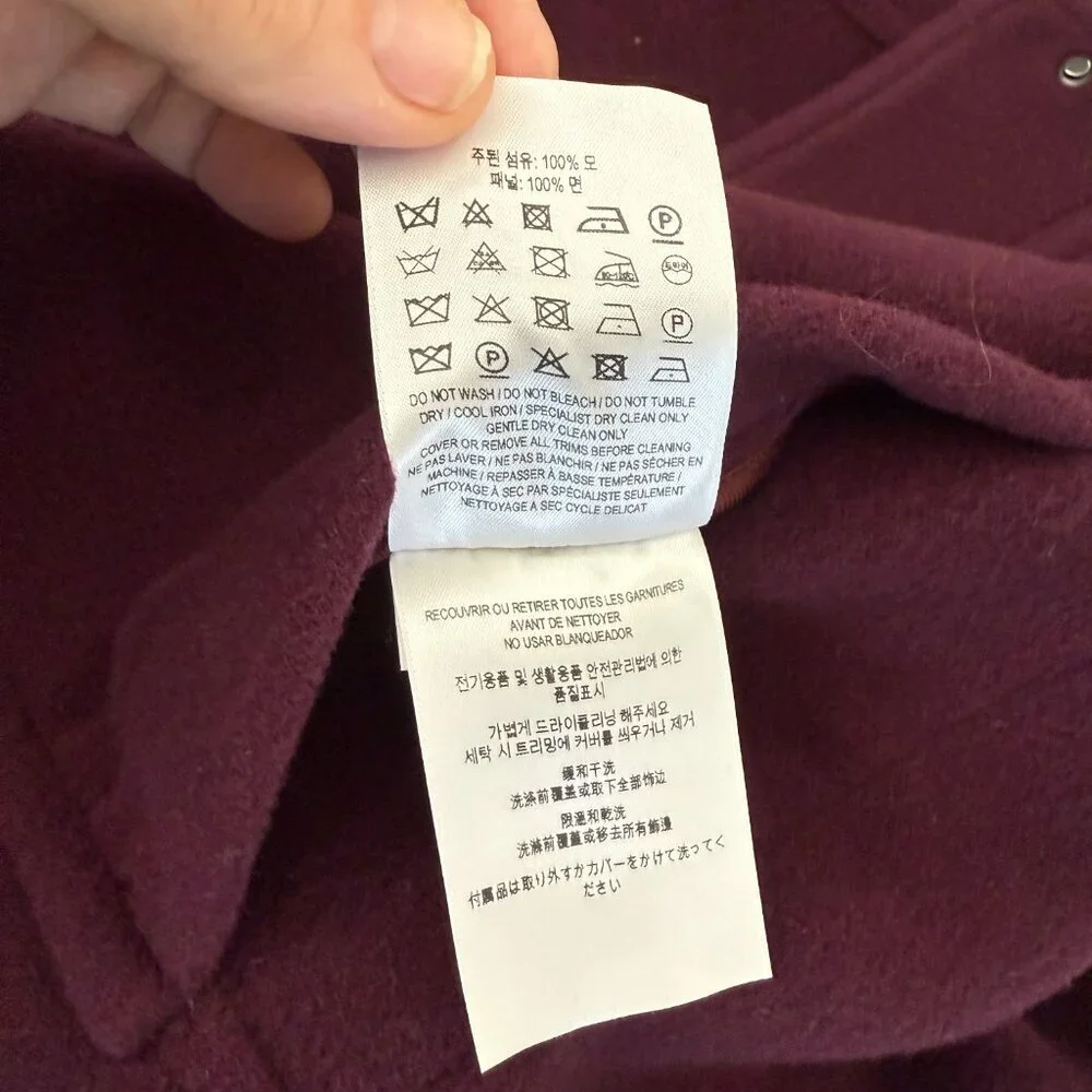 Burberry Belfield Women's Wine Red Merino Wool Hooded‎ Overcoat, Size 4 - Picture 15 of 16